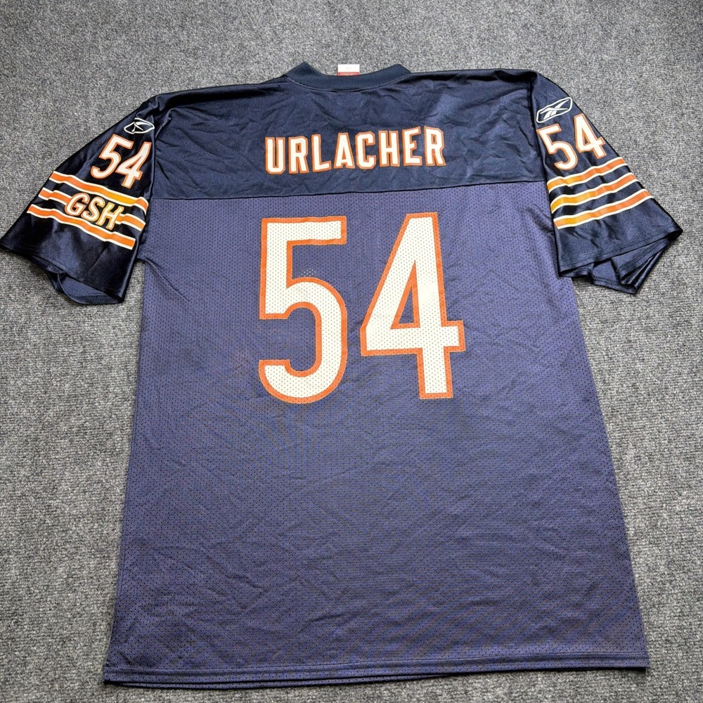 VTG Reebok Chicago Bears Football Jersey Mens Large Blue Brian Urlacher #54 Flaw